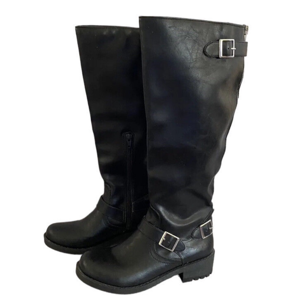 Black combat motorcycle boots vegan leather size 7